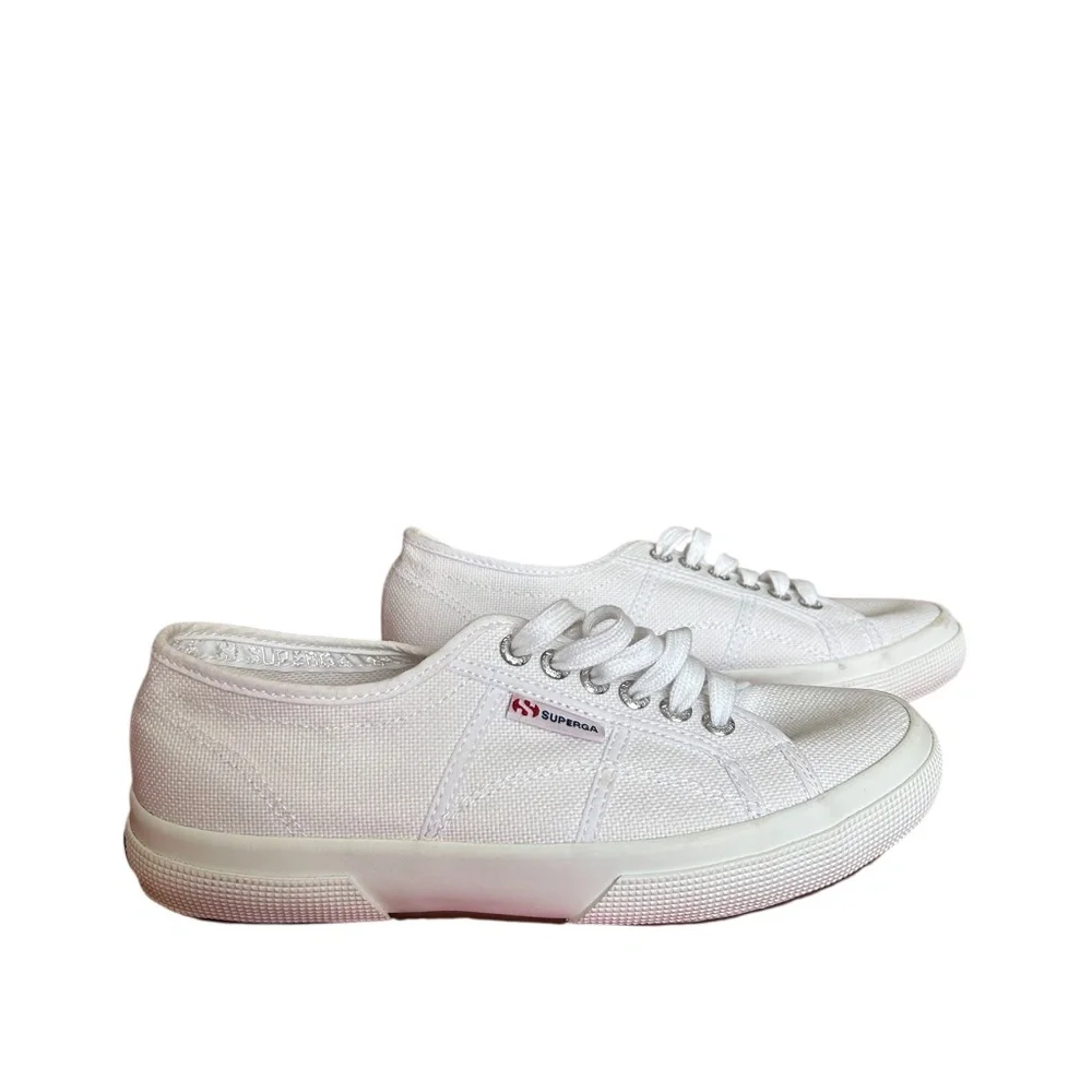 Superga White Canvas Low-Top Sneakers with Subtle Red Logo